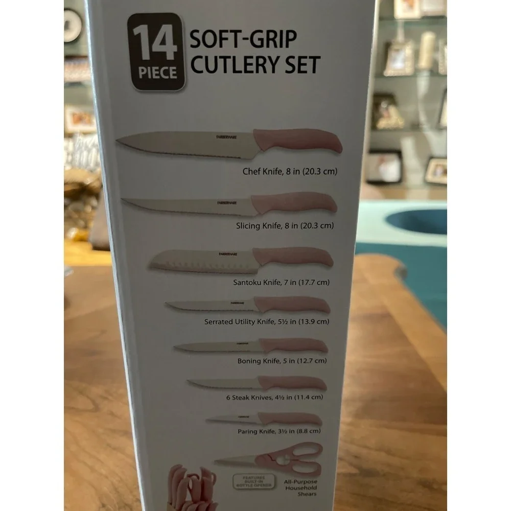 Farberware Knives 14 Pc. Soft Grip Cutlery Set Pink High Carbon Stainless Steel